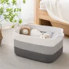 Gray and white striped woven storage basket, large-capacity household organizing basket, living room and bedroom storage basket details Picture
